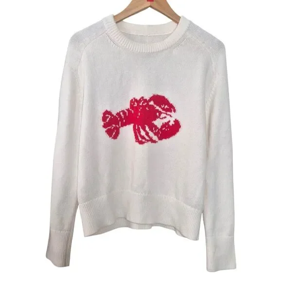 Abercrombie & Fitch Viral Lobster Madeline Crewneck Sweater White Red Size Small - Picture 2 of 4